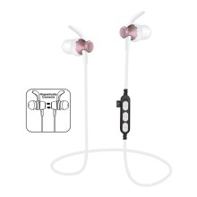 Bluetooth høretelefoner med mikrofon og MicroSD-port hvid/pink