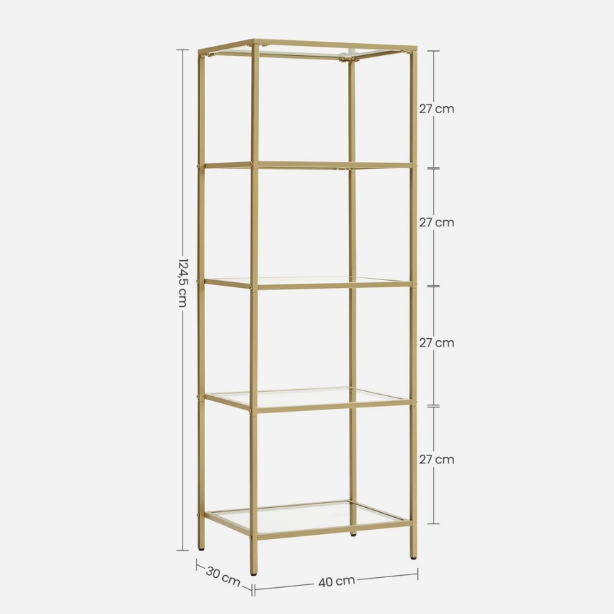 Bogreol GLASY 40x125x30 cm guld