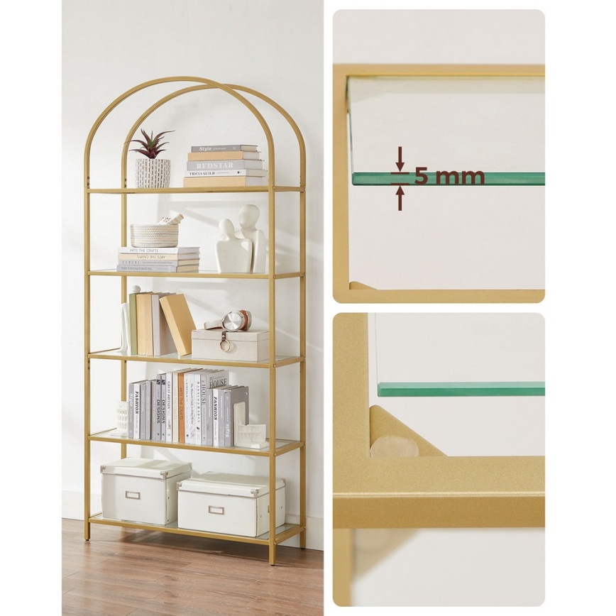Bogreol GLASY 83x184x30 cm guld