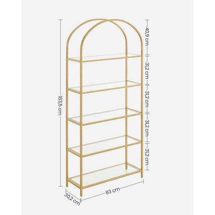 Bogreol GLASY 83x184x30 cm guld