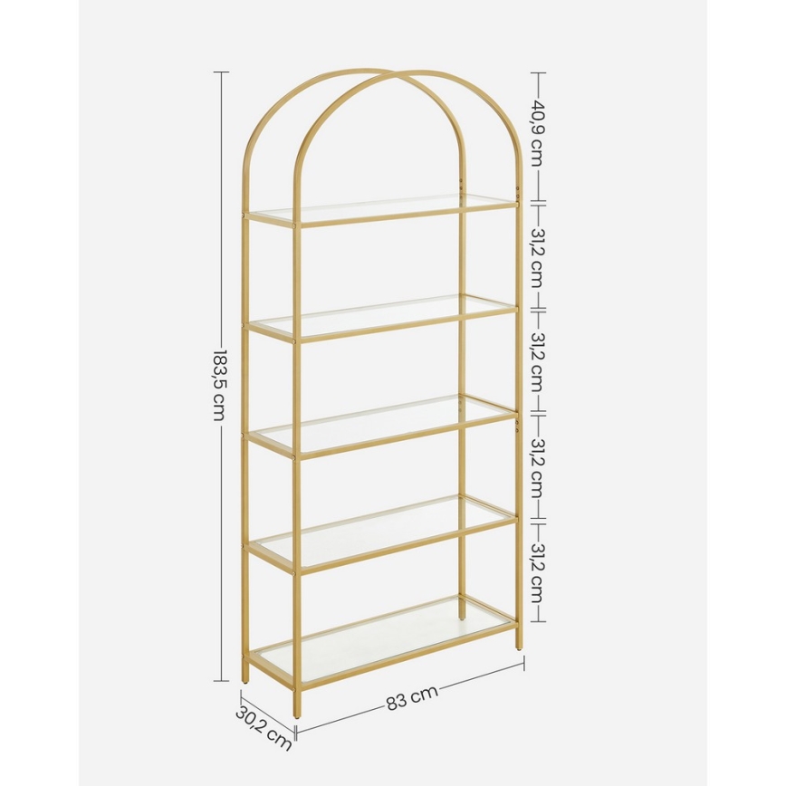 Bogreol GLASY 83x184x30 cm guld