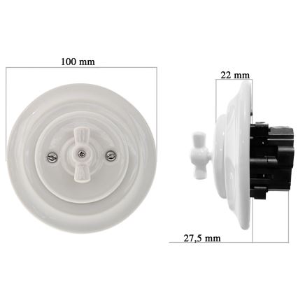 Bohemia-Design - Drejbar retro porcelænsdæmper med ramme 250V/10A, hvid