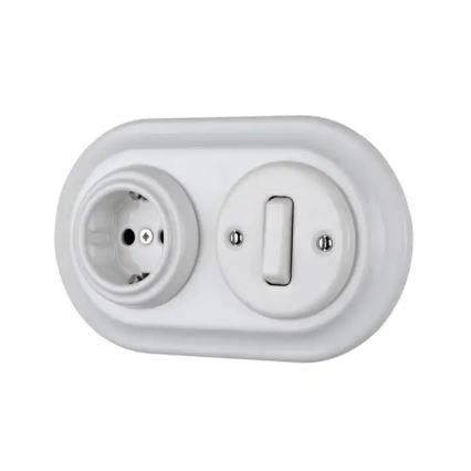 Bohemia-Design - Porcelæn retro stikkontakt uden ramme SCHUKO 250V/16A hvid