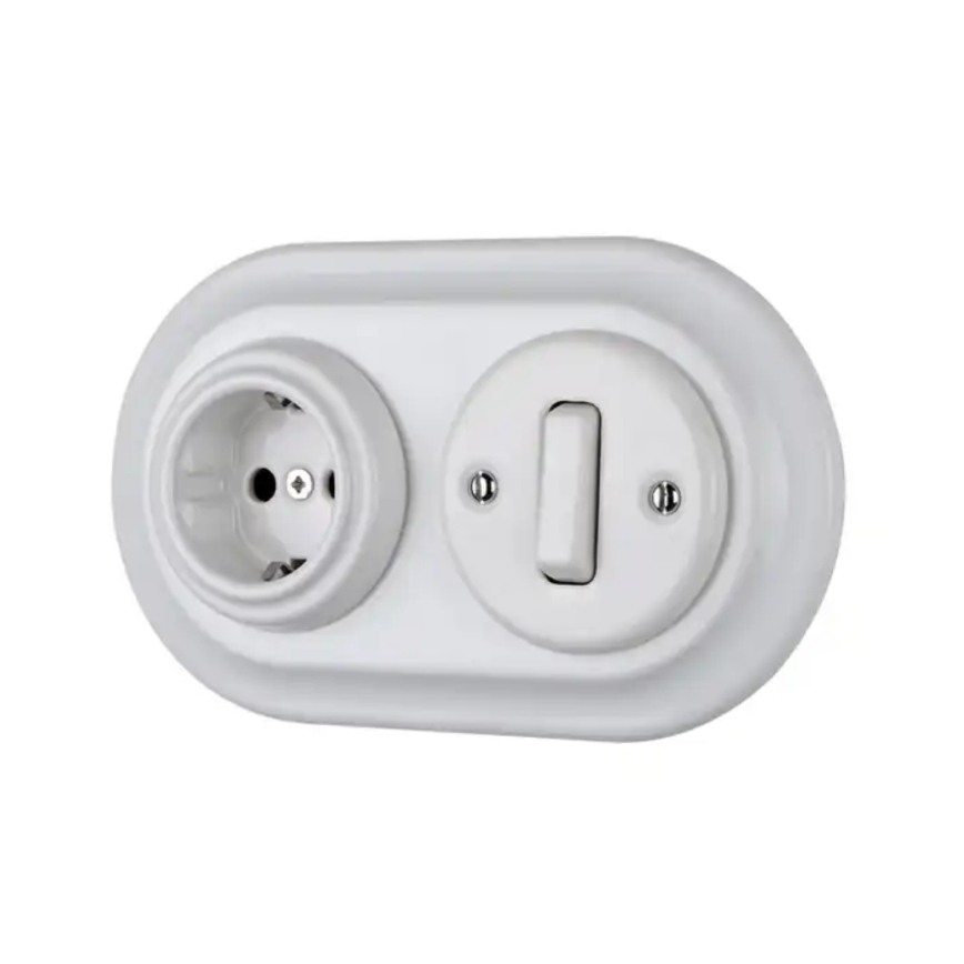 Bohemia-Design - Porcelæn retro stikkontakt uden ramme SCHUKO 250V/16A hvid