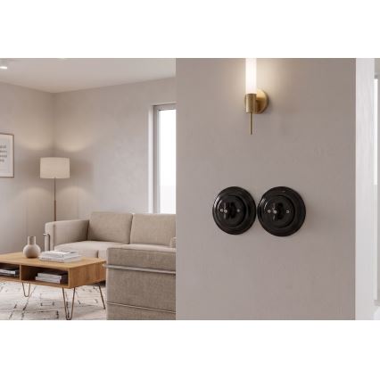 Bohemia-Design - Porcelæns retro drejekontakt med ramme nr. 1, sort