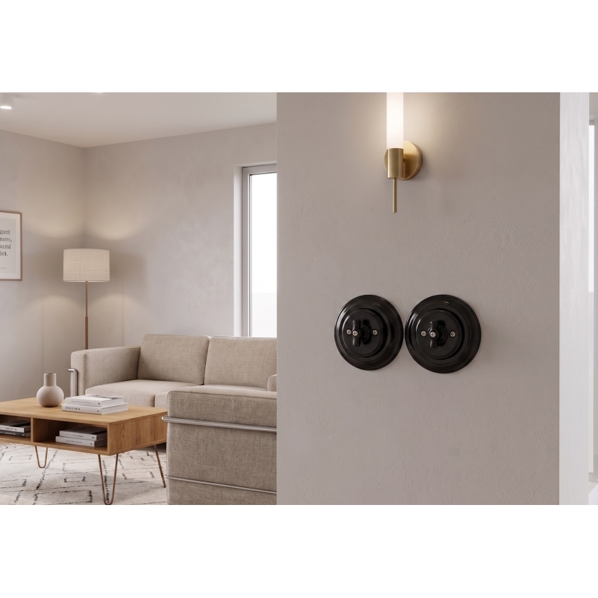 Bohemia-Design - Porcelæns retro drejekontakt med ramme nr. 1, sort
