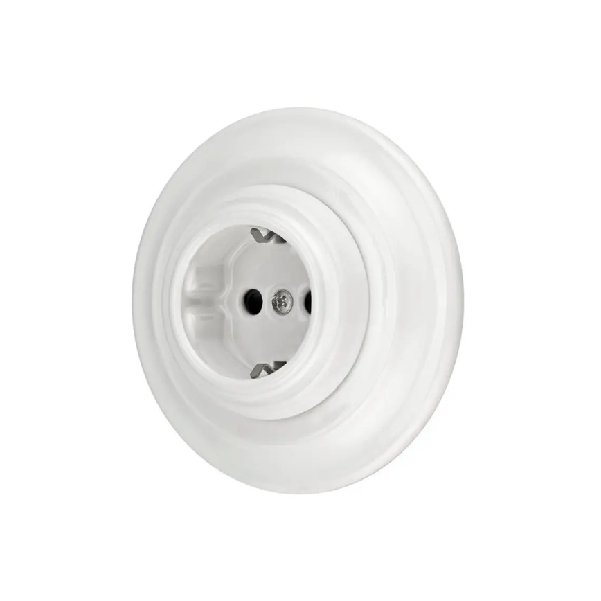 Bohemia-Design - Porcelæns retro vægstikkontakt med ramme SCHUKO 250V/16A hvid