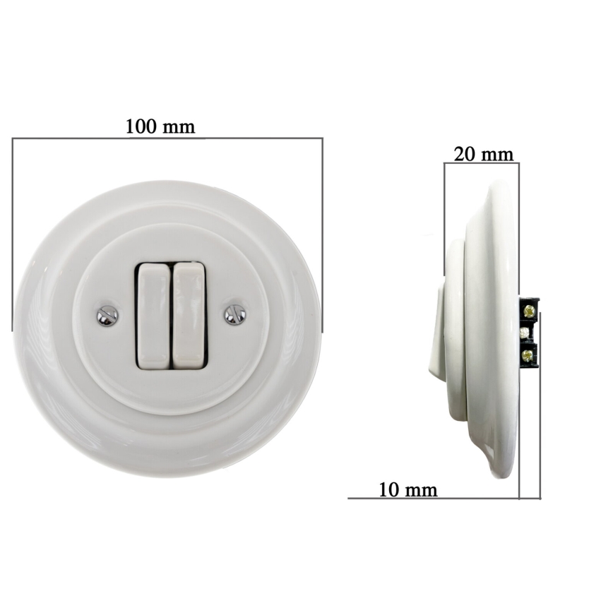 Bohemia-Design - Retro dobbeltafbryder i porcelæn med ramme nr. 6+6, hvid