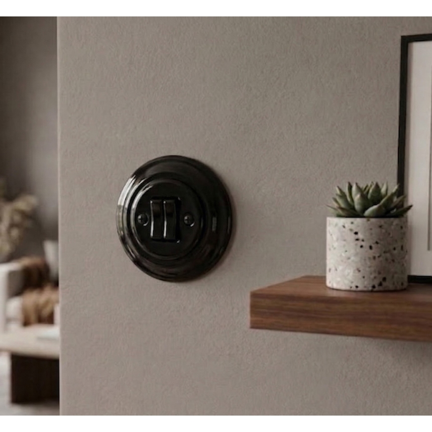 Bohemia-Design - Retro dobbeltafbryder i porcelæn med ramme nr. 6+6, sort