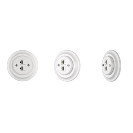 Bohemia-Design - Retro porcelæns Ethernet-udtag uden ramme, 2x CAT.5E, hvid