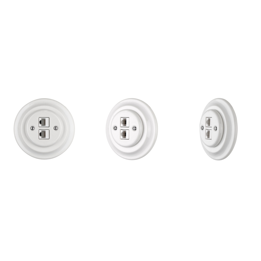 Bohemia-Design - Retro porcelæns Ethernet-udtag uden ramme, 2x CAT.5E, hvid