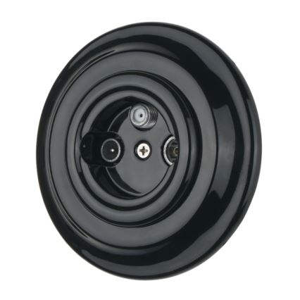 Bohemia-Design - Retro porcelæn TV/SAT-W stikdåse med ramme, sort