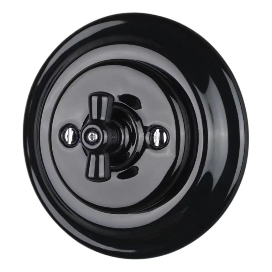 Bohemia-Design - Retro porcelæns drejeafbryder med ramme nr. 7, sort