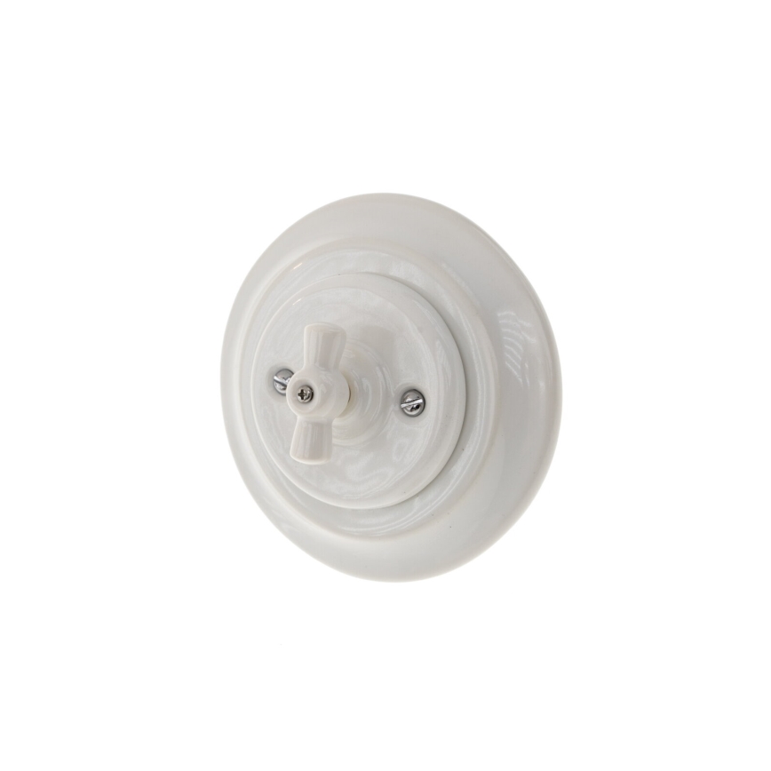 Bohemia-Design - Retro porcelæns drejekontakt med ramme nr. 7, hvid