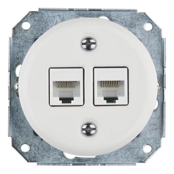 Bohemia-Design - Retro porcelæns Ethernet-udtag uden ramme, 2x CAT.5E, hvid