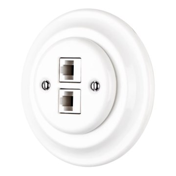 Bohemia-Design - Retro porcelæns ethernetudtag med ramme, 2x CAT.5E, hvid