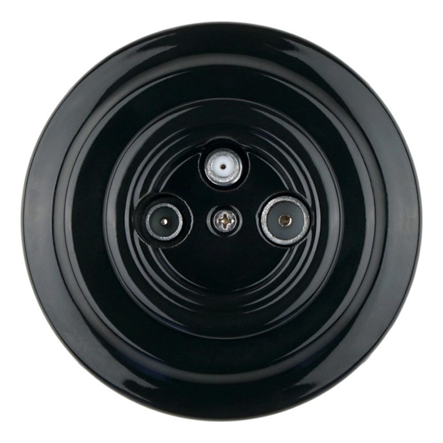 Bohemia-Design - Retro porcelæns TV/SAT-W-stikdåse med ramme, sort