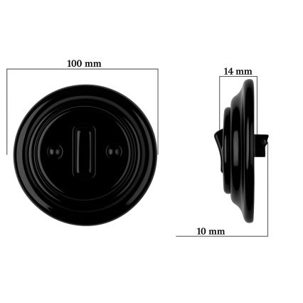 Bohemia-Design - Retro porcelænsafbryder, enkel, med ramme nr. 1, sort
