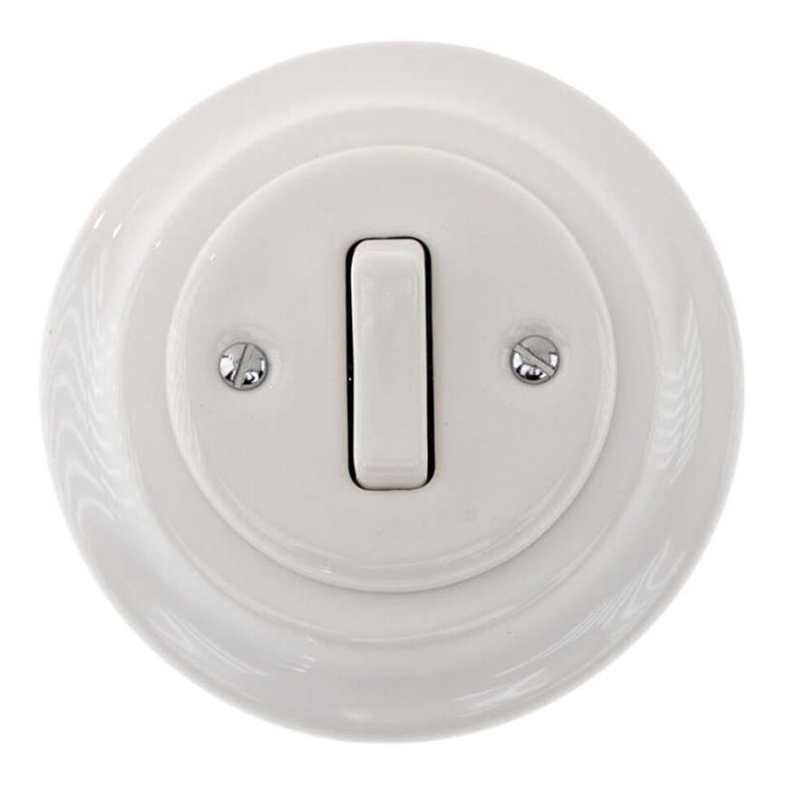 Bohemia-Design - Retro porcelænsafbryder, enkel med ramme til dørklokke, hvid