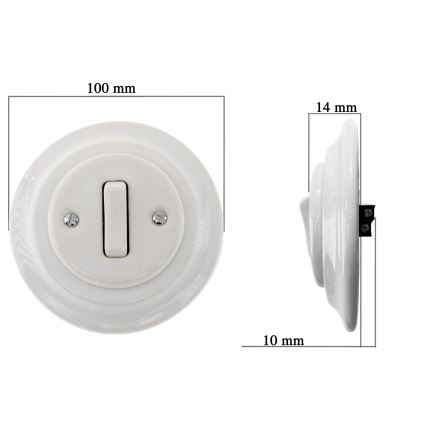 Bohemia-Design - Retro porcelænsafbryder, enkel med ramme til dørklokke, hvid