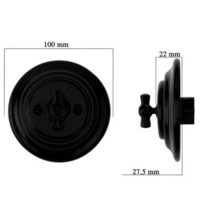 Bohemia-Design - Retro porcelænsdæmper, drejbar med ramme 250V/10A, sort