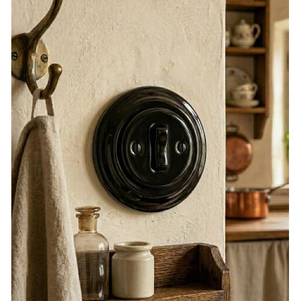 Bohemia-Design - Retro ringeknap i porcelæn med ramme, sort