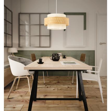 BOHO-pendel på ledning 1xE27/60W/230V Ø 40 cm jute/cremefarvet