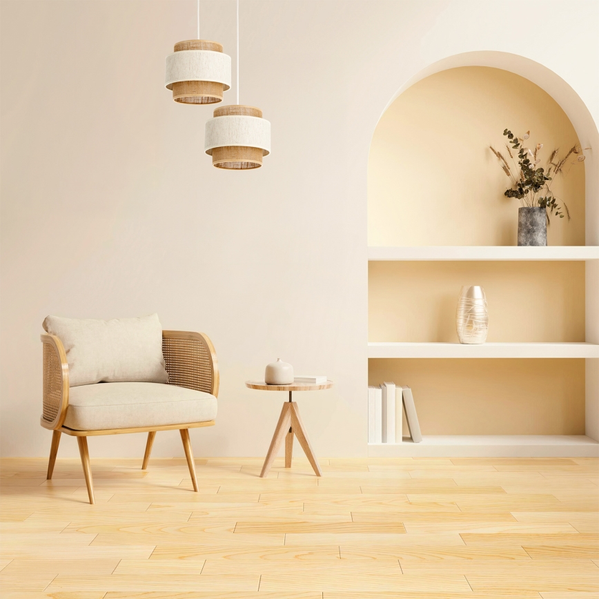 BOHO-pendel på ledning 2xE27/60W/230V cremefarvet/jute