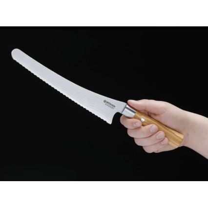 Böker - Brødkniv i damaskusstål DAMAST OLIVE 23,5 cm oliventræ