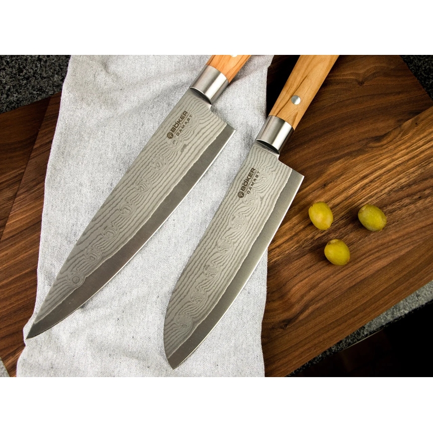 Böker - Damaskus køkkenkniv DAMAST OLIVE 21,2 cm oliventræ