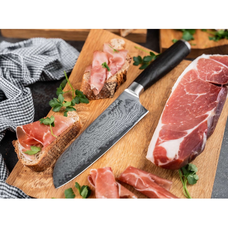 Böker - Damaskusstål Santoku køkkenkniv DAMAST 16,5 cm eg