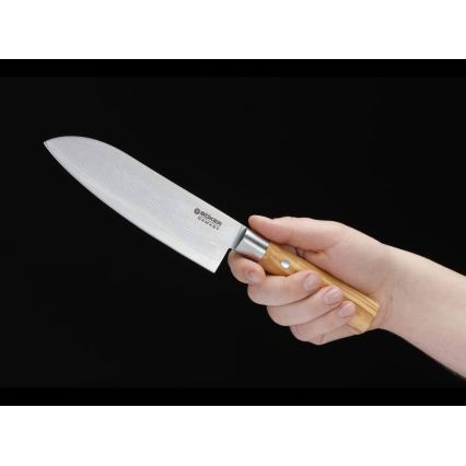 Böker - Santoku køkkenkniv i damaskusstål DAMAST OLIVE 17,2 cm oliventræ