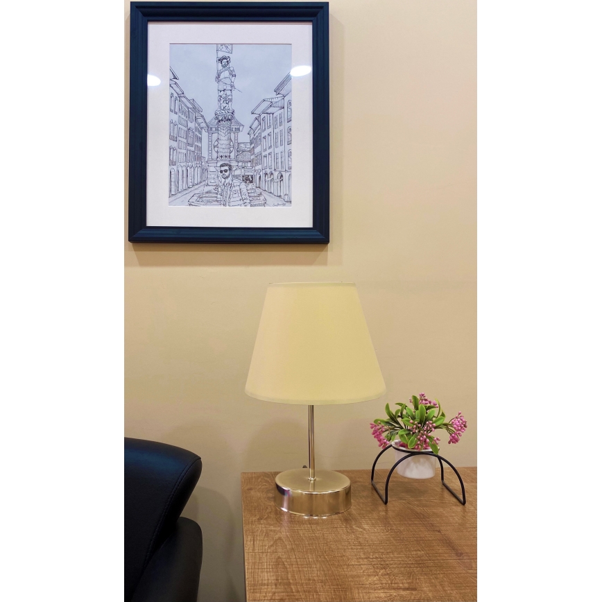 Bordlampe 1xE27/60W/230V beige/skinnende krom