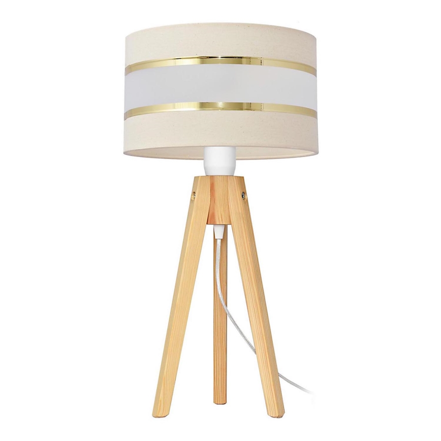 Bordlampe HELEN 1xE27/15W/230V cremefarvet/guldfarvet/fyrretræ