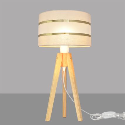 Bordlampe HELEN 1xE27/15W/230V cremefarvet/guldfarvet/fyrretræ