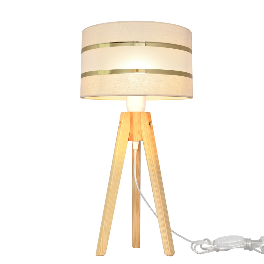Bordlampe HELEN 1xE27/15W/230V cremefarvet/guldfarvet/fyrretræ
