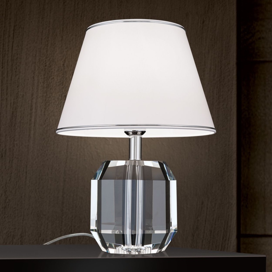Bordlampe i krystal ALEXIS 1xE27/60W/230V hvid/skinnende krom/transparent
