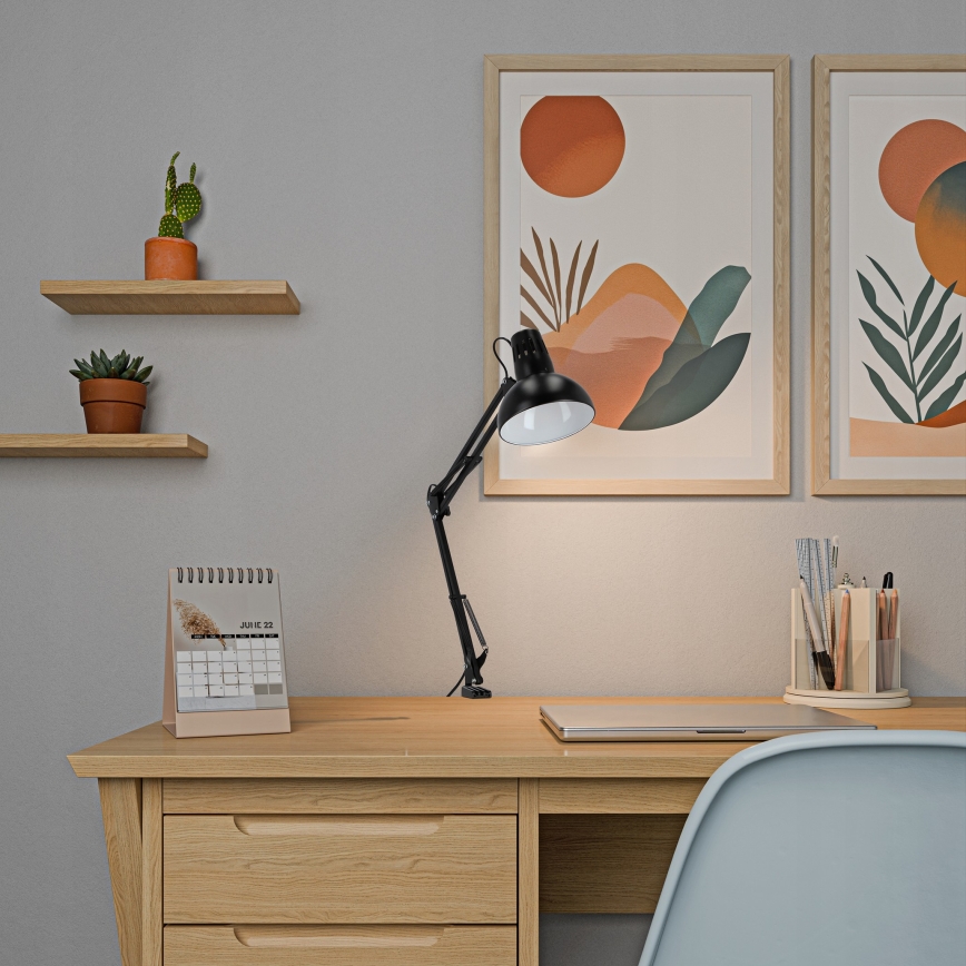 Bordlampe med klemme 1xE27/60W/230V sort