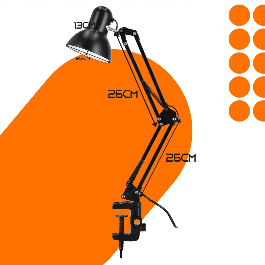 Bordlampe med klemme 1xE27/60W/230V sort