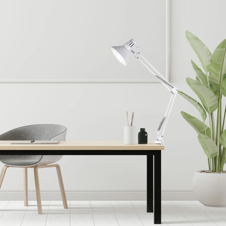 Bordlampe med klemme WORKER 1xE27/10W/230V hvid