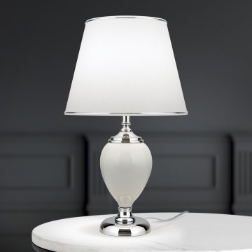Bordlampe OVUM 1xE27/40W/230V 48 cm keramik hvid/skinnende krom