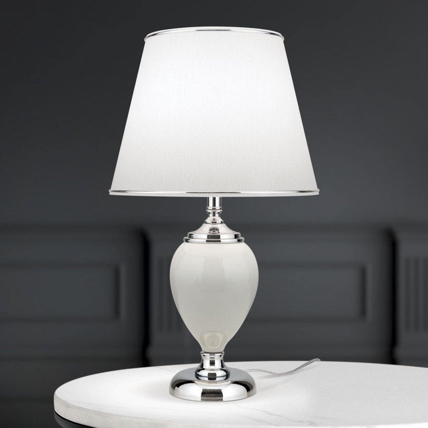 Bordlampe OVUM 1xE27/40W/230V 48 cm keramik hvid/skinnende krom