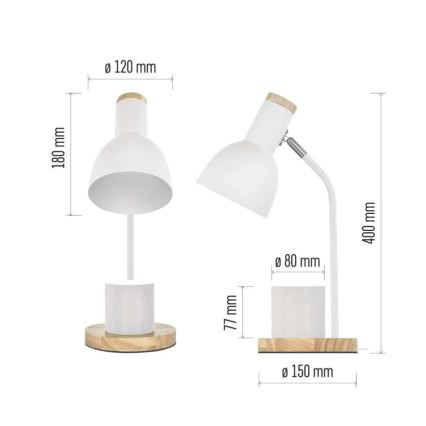 Bordlampe POPPY 1xE27/25W/230V hvid