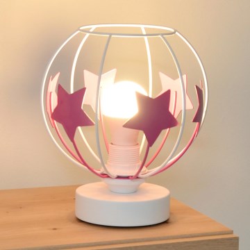 Bordlampe til børn STARS 1xE27/15W/230V lyserød/hvid
