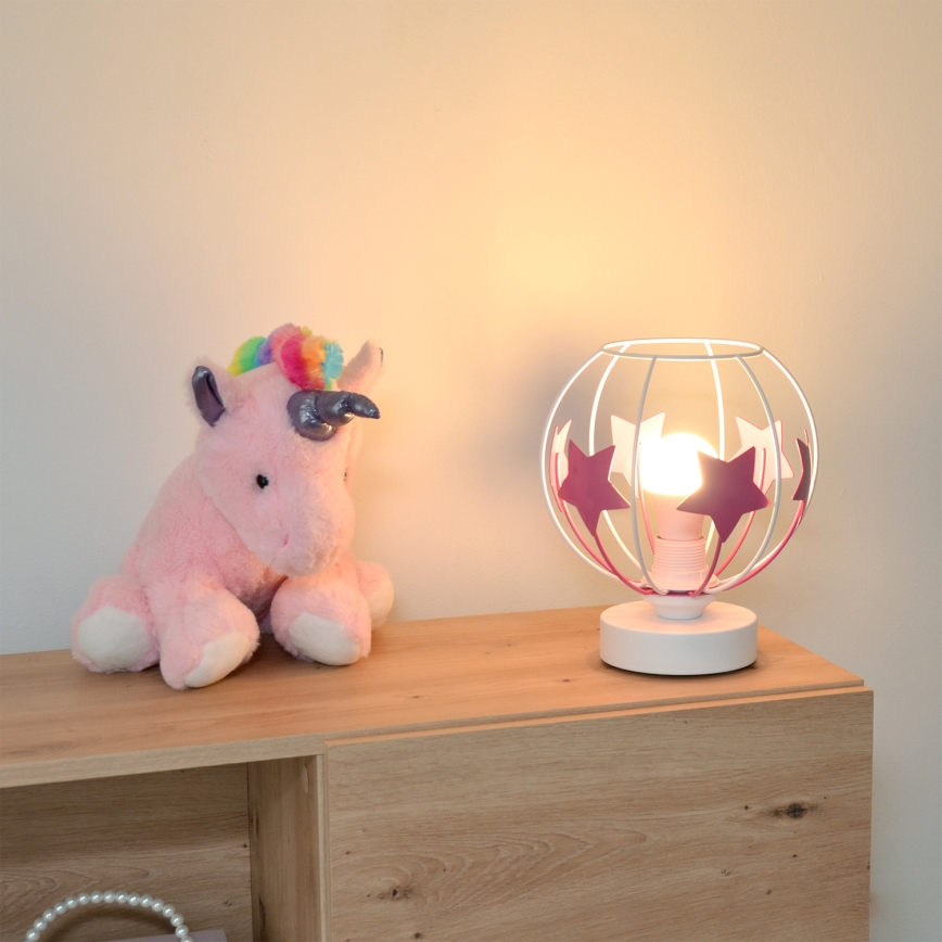 Bordlampe til børn STARS 1xE27/15W/230V lyserød/hvid