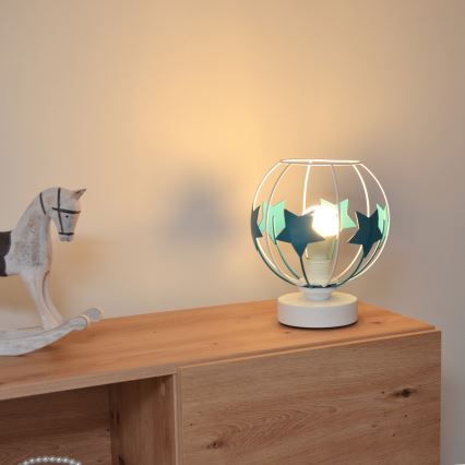 Bordlampe til børn STARS 1xE27/15W/230V turkis/hvid