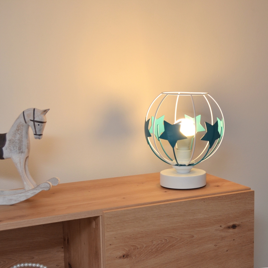 Bordlampe til børn STARS 1xE27/15W/230V turkis/hvid