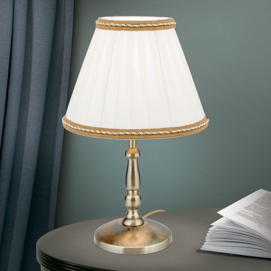 Bordlampe TONIA 1xE27/60W/230V diameter 25 cm hvid/bronze