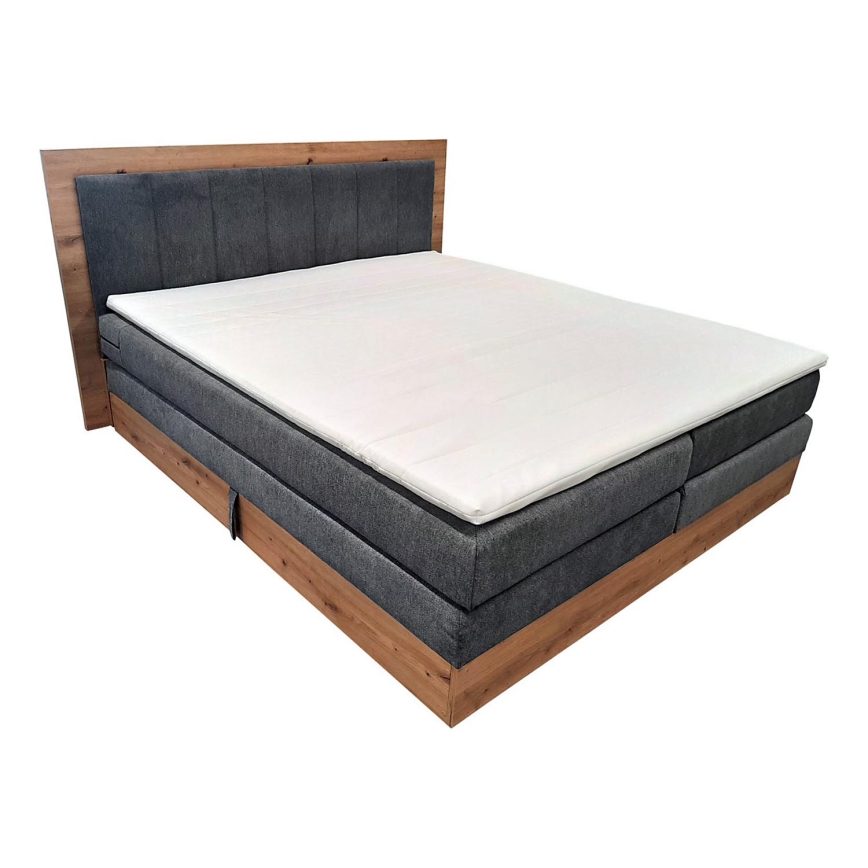 Boxspring-seng JASMINE 180 x 200 cm - med madrasser, topmadras og opbevaringsplads, grå