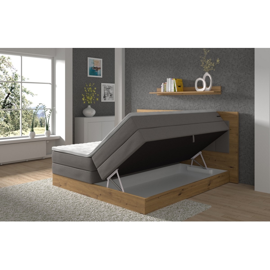 Boxspring-seng JASMINE 180 x 200 cm - med madrasser, topmadras og opbevaringsplads, grå